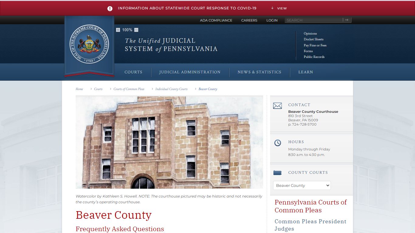 Beaver County | Individual County Courts | Courts of Common Pleas ...